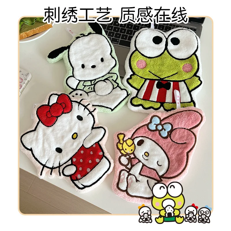

Hello Kitty My Melody Coral Fleece Cartoon Hanging Hand Towel Cute Kawaii Water Absorbent Thickened Quick Dry for Kids Bathroom
