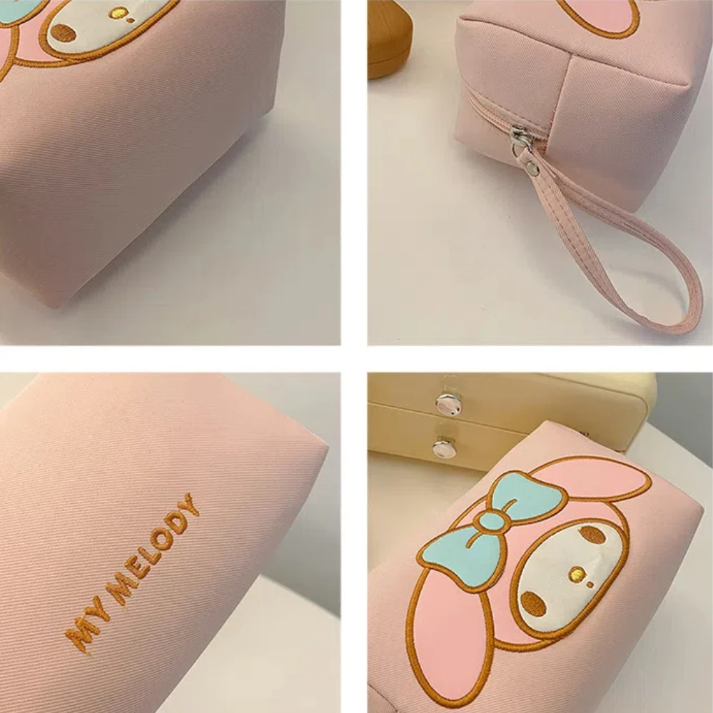 New Hello Kitty Embroidered Handheld Zipper Makeup Bag, Toilet Bag, Office Commuter Storage Bag, Cute Melody Kuromi Gifts