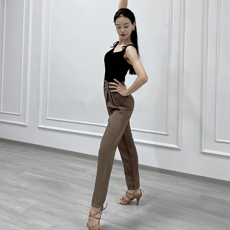 Nouveau pantalon de danse latine pour femmes Tube droit taille haute pantalon de danse moderne femme adulte Chacha Rumba vêtements latins DQS16984