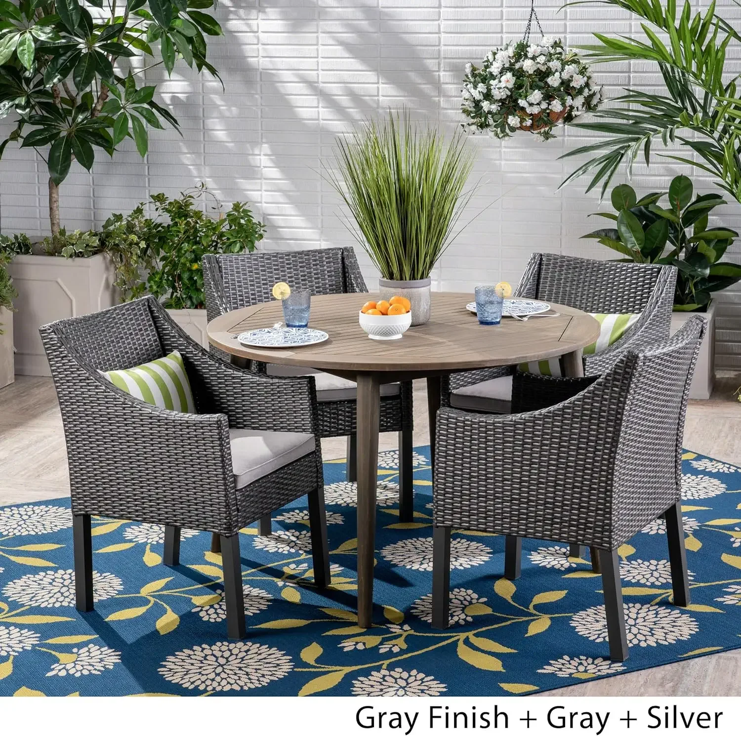 

Christopher Knight Home Shipp Outdoor 5 Piece Wood and Wicker Dining Set, Gray Finish/Gray/Silver