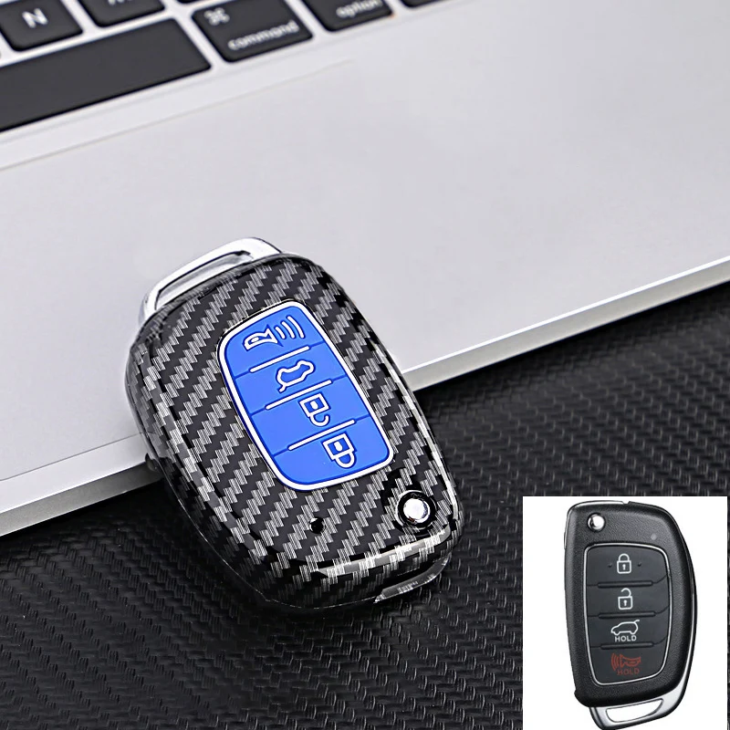 New Carbon fiber ABS Flip Folding 4 Button Tpu Car Key Case Cover for Hyundai Sonata 2015 Santa Fe 2013 GLS Key Shell Fob