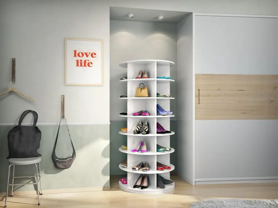 Original Rotating Shoe Rack Tower, original 7-tier hold over 35 pairs of shoes, Spinning Shoe Display Lazy Susan, Revolving 360