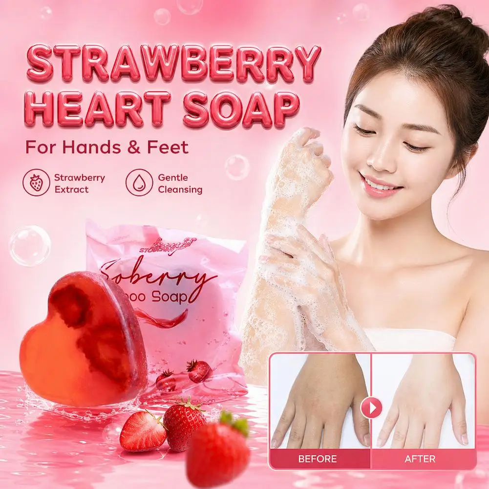 Strawberry Scented Bath Soap Skin Whitening Hand Foot Care Soap Exfoliating Softens Refreshes Body Cleansing Soap For Women