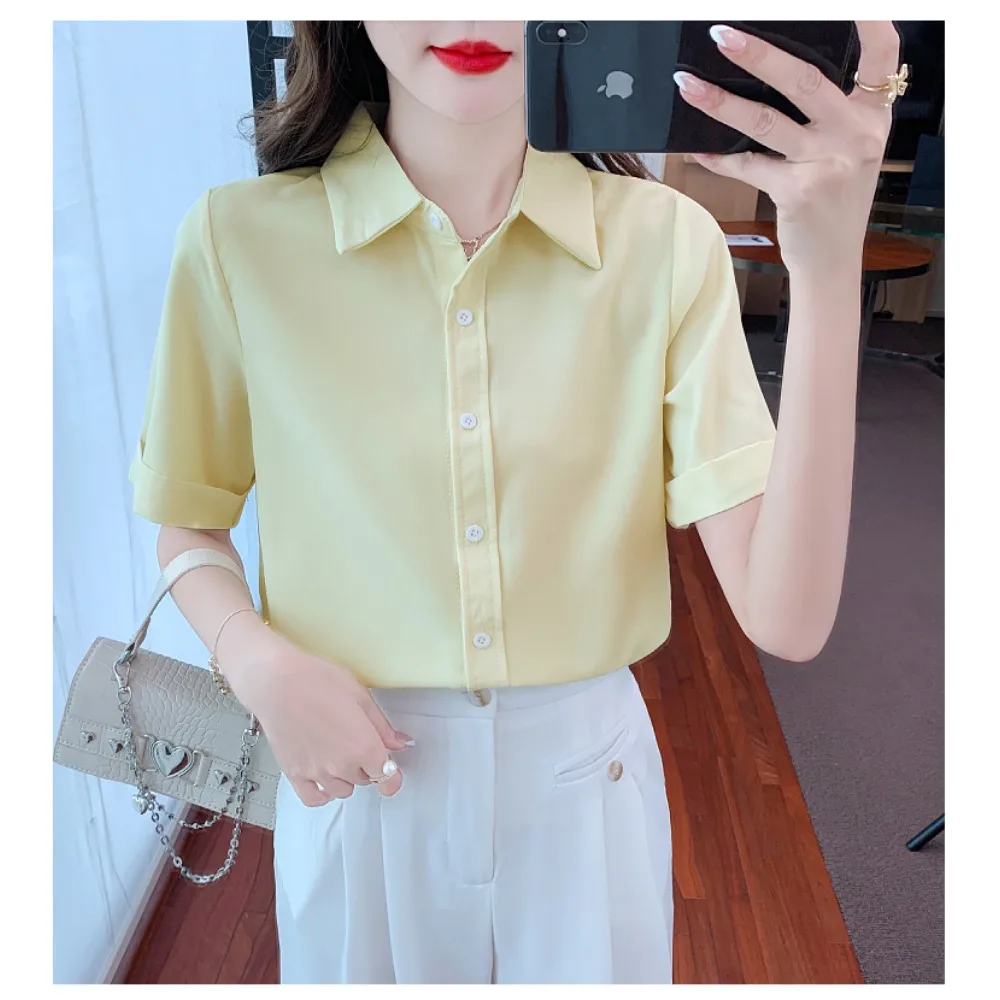 

OL офисные рубашки женские с лацканами с коротким рукавом повседневная профессиональная официальная рабочая одежда топы
