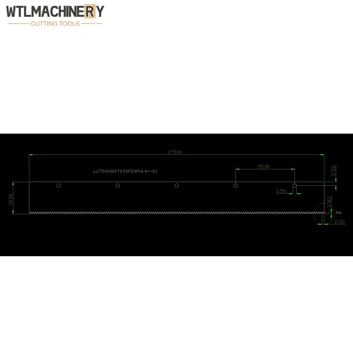 

50Pcs Cutting Tooth Blade With Holes Customize 275*30*0.5mm Teeth pitch:1.8mm Stainless Steel For Food Sealing Film cutting