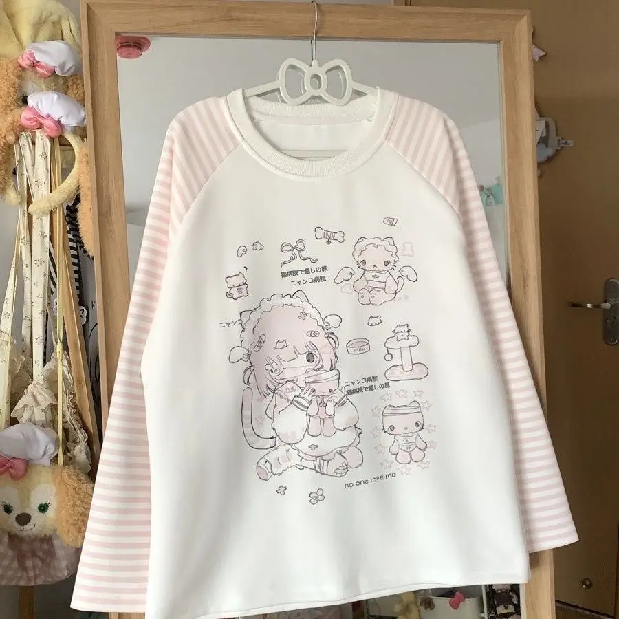 Sweet Kitten Print Graphic Tshirts O-neck Pink Striped Long Sleeve Sweatershirt Female Cute Japanese Y2k Top Aesthetic Ropa 2 Sweet Kitten Print Graphic Tshirts O-neck Pink Striped Long Sleeve Sweatershirt Female Cute Japanese Y2k Top Aesthetic Ropa 2