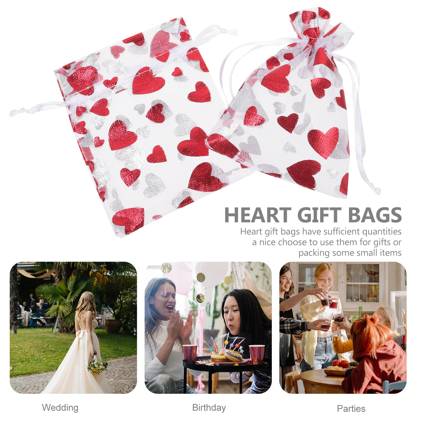 

100 Pcs Love Gift Bag Candy Bags Small Jewelry Valentine’s Day Valentine's Mesh Organza Valentines Mini Drawstring