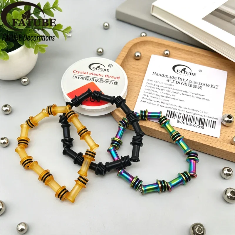 FATUBE Tube Spacer & Metal Round Loose Beads, DIY Jewelry Making Kit, Crystal Elastic Cord for Bracelet Necklace Craft Supplies