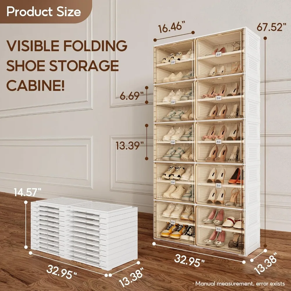 Portable Shoe Rack Organizer, Stackable Sneaker Storage Shoe Cabinet with Magnetic Clear Door, 10 Layers 40 Pairs image 3