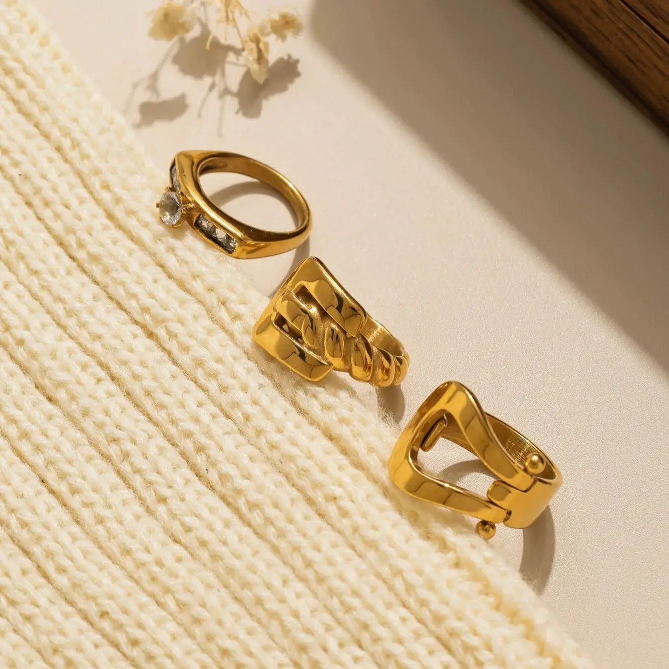 Свадебное кольцо Love, комплект из 3-х предметов для невест, геометрические кольца из нержавеющей стали с бриллиантами, позолота 18к