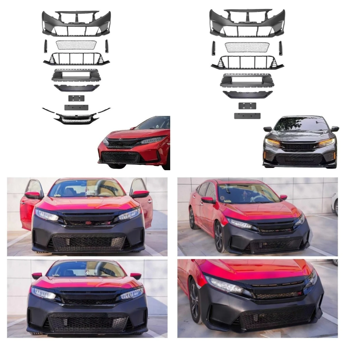 

STLF Car Body Kit Front Bumper Assembly Grille For 2016-2021 10th FC Upgrade 11th Type-R Style FL5 Exterior Part Modificat