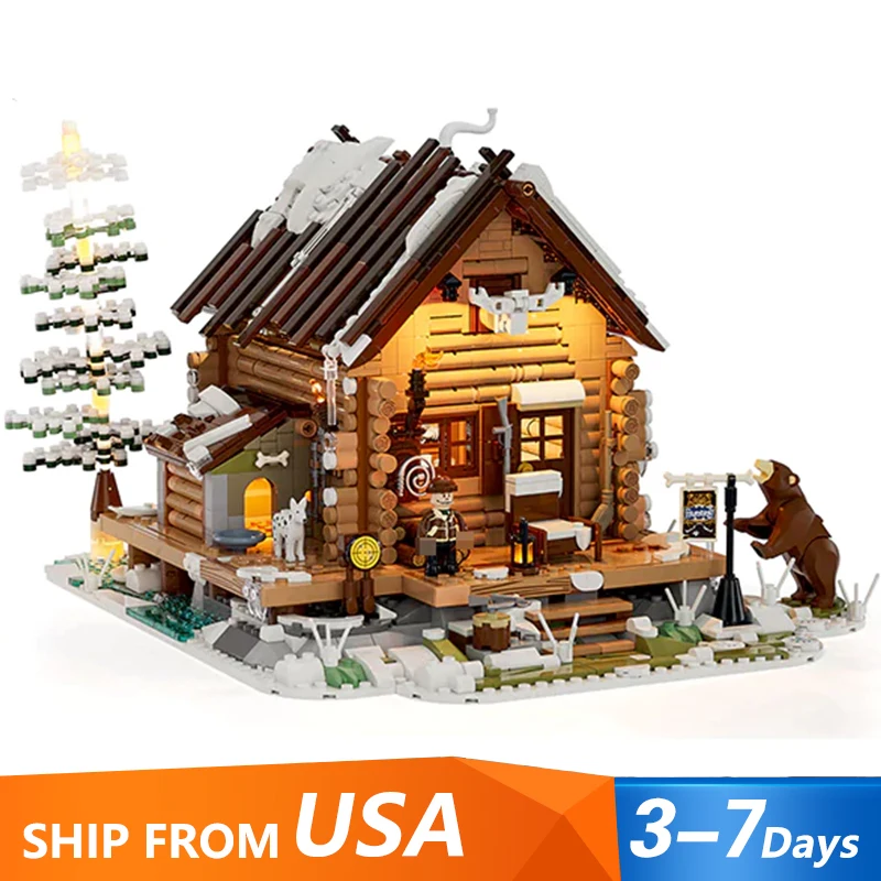 

Hunting Lodge House Buildings Sets,City Forest Snow-Covered Lodge With LED Model Modular Buildings Blocks Christmas Gift 2036PCS