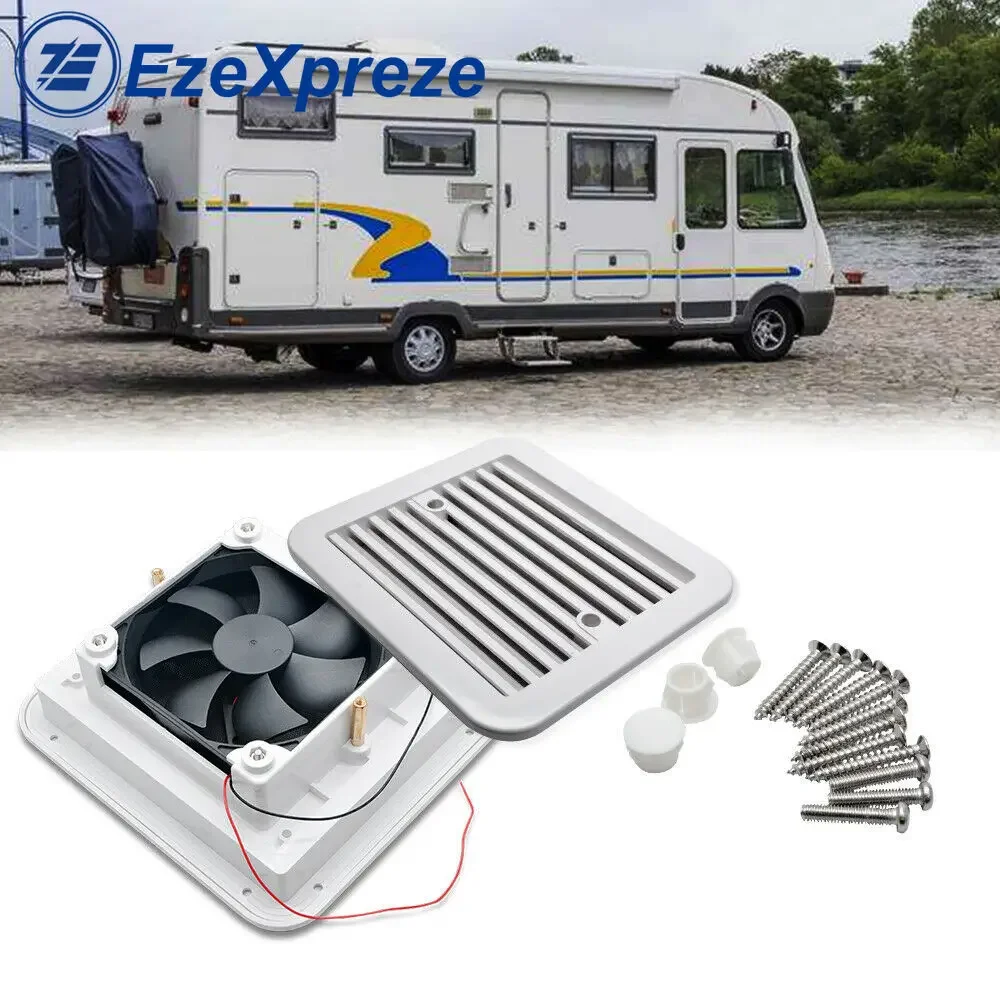 12V Ventilation Fan White Caravan Motorhome Side Exhaust Air Vent Dust-proof New for RV Camper Motorhome Trailer Boat Yacht