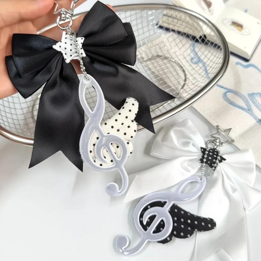 Sweet Girly Music Note Wings Print Bow Polka Dot Keychain Ins Retro Bag Charm Pendant Cute Vintage Accessory for Keys Purse - view 4