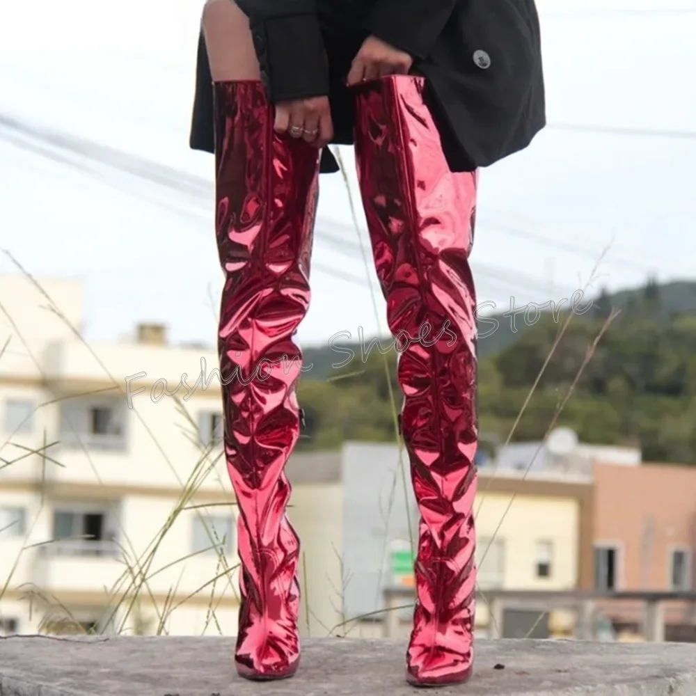 Botas de charol con cremallera lateral morada, tacones altos gruesos, Zapatos de tacón alto Para Mujer, tacones de moda, nuevos Zapatos Para Mujer 2025