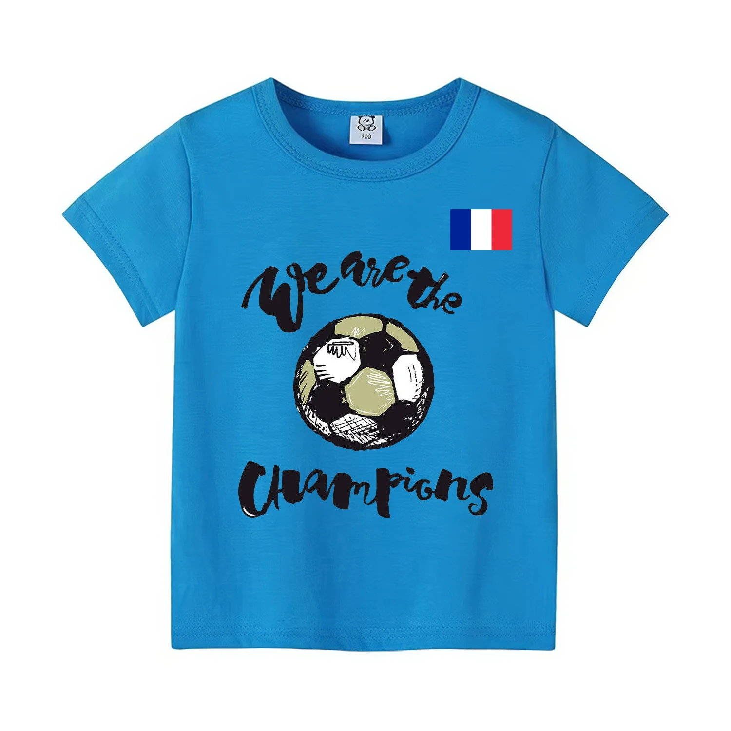 European Cup France Flag 2024 Summer We Are The Champion 4-14 Years Children's Cute Boys Girls 100% Cotton Print T-Shirt Tops