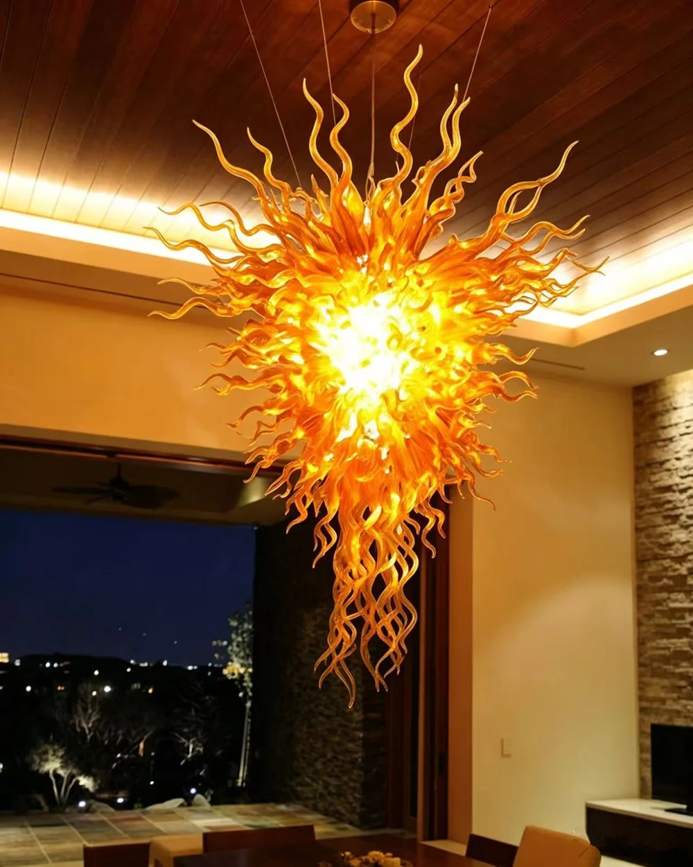 Luxury Amber Glass Chandelier Lighting Fixture for Living Room Art Decoration Elegant Lighting Home Decor
