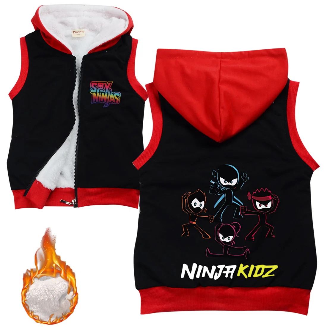 New Kids Thicken Winter Hoodie Children Cartoon Clothes NINJA KIDZ Baby Boys Hoody Zipper Vest Jacket Girls Warm Velvet Outwear