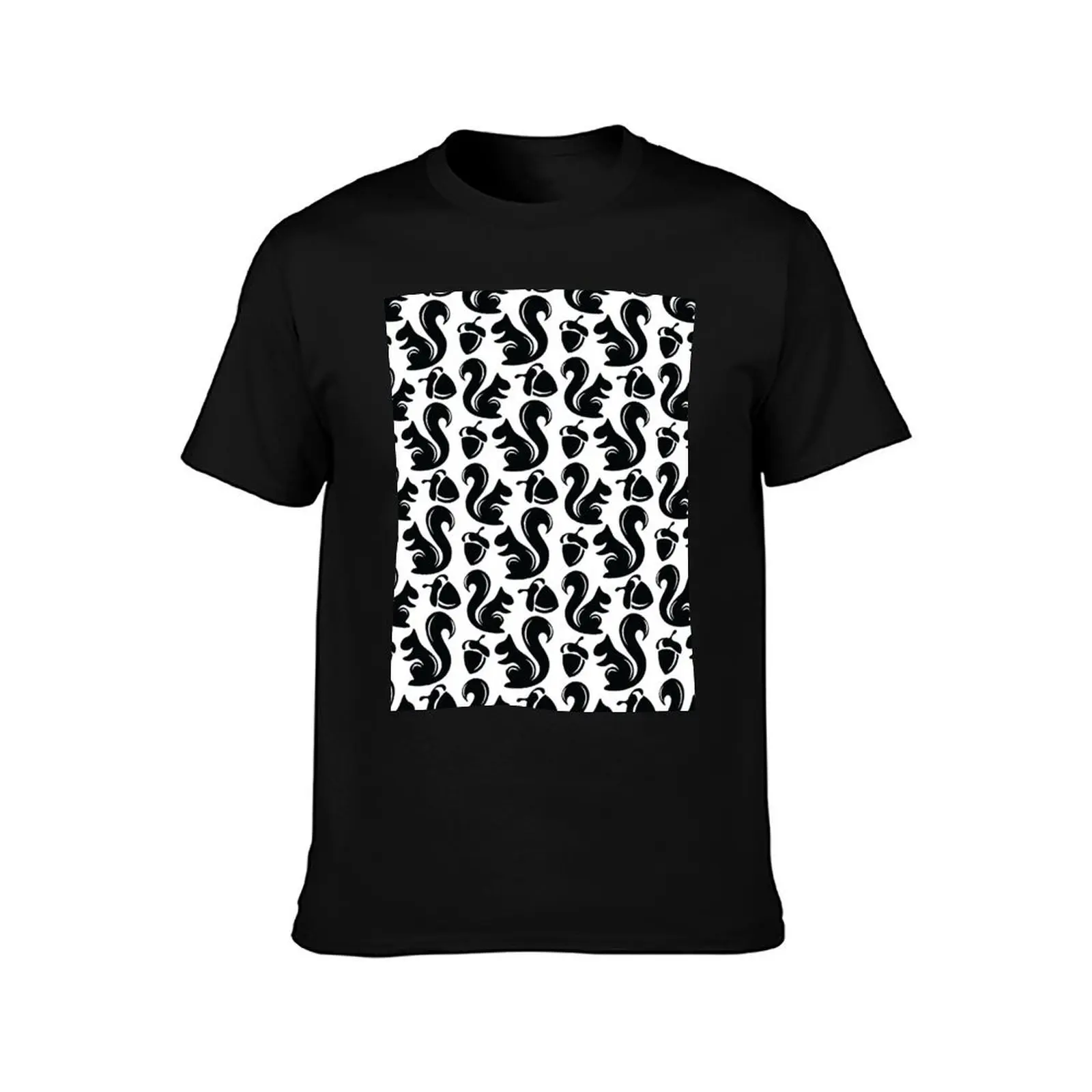 Squirrel and Acorn pattern design Classic black and white T-Shirt Sport Basic Moisture Wicking Tee