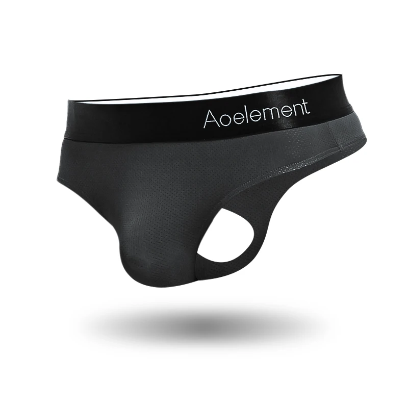 3-Pack of Men's Low-Waist U-Convex Elastic Tight Sexy T-Panties with Sliding Buttocks, Ice Silk Thong, Breathable and Cool T-Pan