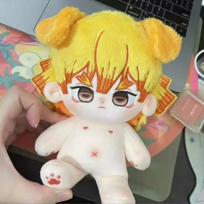 20Cm Japanese Anime Demon Slayer Agatsuma Zenitsu Q Version There Bracket Plush Filling Doll Diy Dress Up Friend's Birthday Gift