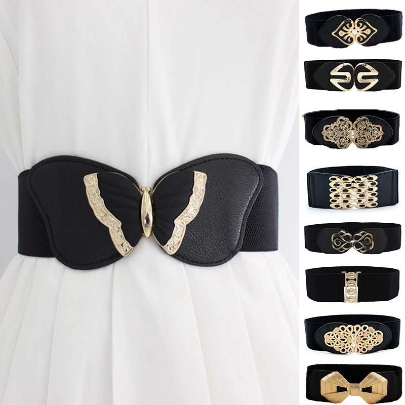 

Fashion Wide Waist Belt Stretch Golden Buckle Corset Belt Big Size Cummerband 65cm Elastic Black Waistband Vintage 6cm Wide Belt