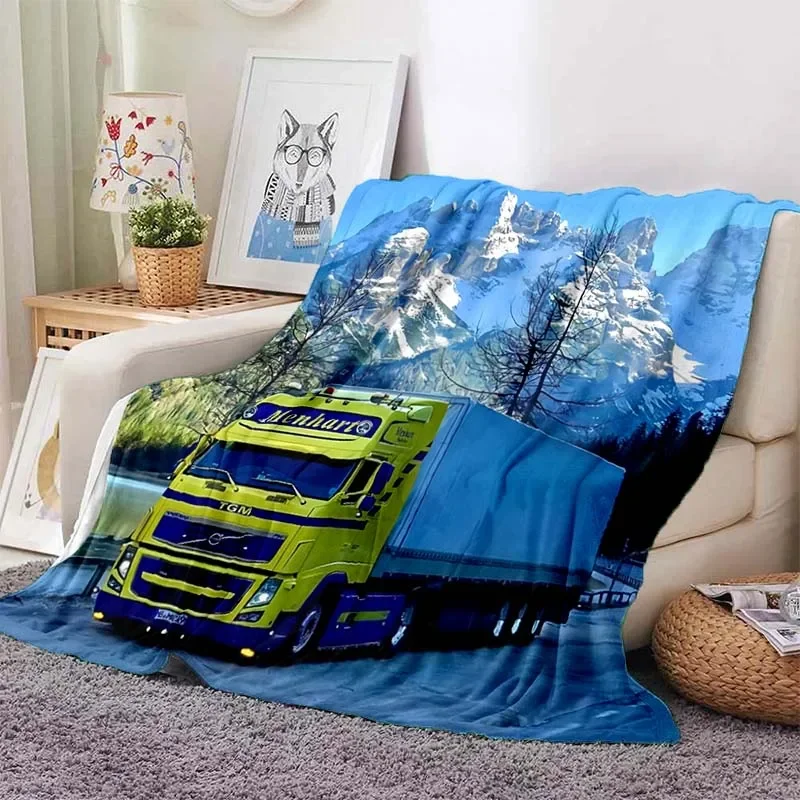 Cartoon Anime Truck Volvo HD Flannel Camping Blanket Children Sofa Lunch Break Blanket Thin Blanket Fashion Gift