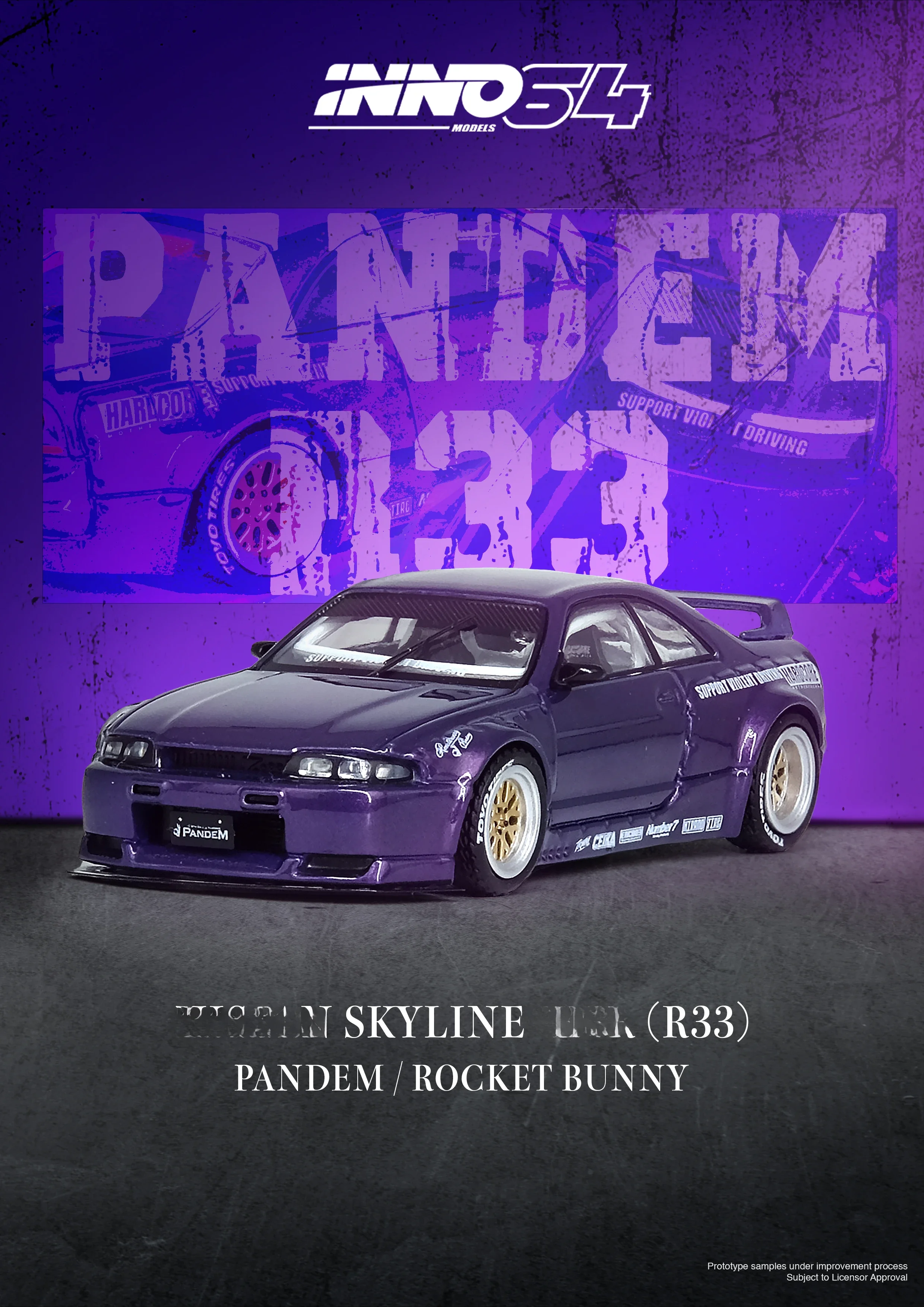 **Vorbestellung **INNO 1:64 SKYLINE (R33) PANDEM ROCKET BUNNY Lila Druckguss-Modellauto