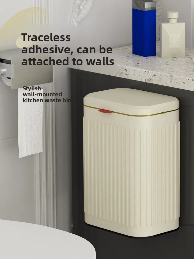 Stainl Steel Desktop Kitchen Tra Can Wall Mounted Cabinet Door Toilet Storage Buet Home Use with Cover Household Clean...