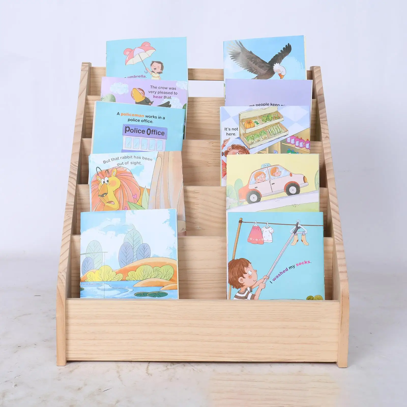 

Kids Bookshelf Postcard Holder Wood Storage Organizer Collector 5 Tier Book Rack Bookcase Card Display Stand Home Kid Room