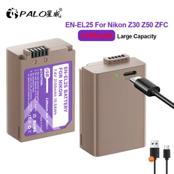 PALO EN-EL25 충전식 배터리, C타입 충전 입력, 니콘 Z30 Z50 ZFC 카메라 4241 EN-EL25 배터리, 2100mAh EN EL25