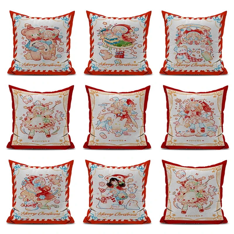 Merry Christmas Decorative Pillowcases for Pillows 45x45 Cushions Home Decor Anime Pillow Cover Pillowcase Pilow Cases Sofa Body