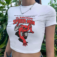 Summer Spiderman Disney T-shirt Retro Spiderman Baby Tee Y2K Fashion Cartoon Women Tshirt Fashion Outfit for Disneyland Trip