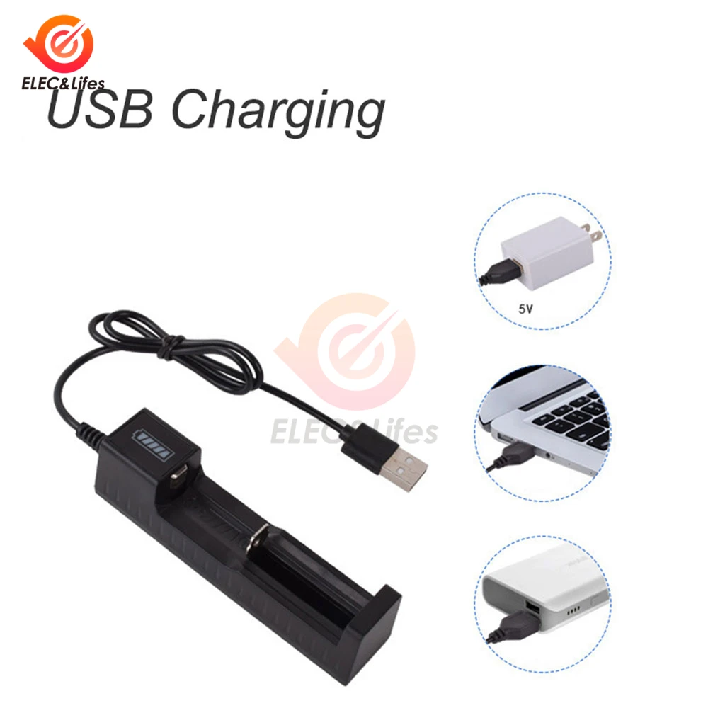 3.7V/4.2V Universal 1 Slot Battery USB Charger adapter LED Smart Chargering for Rechargeable Batteries Li-ion 18650 26650 14500