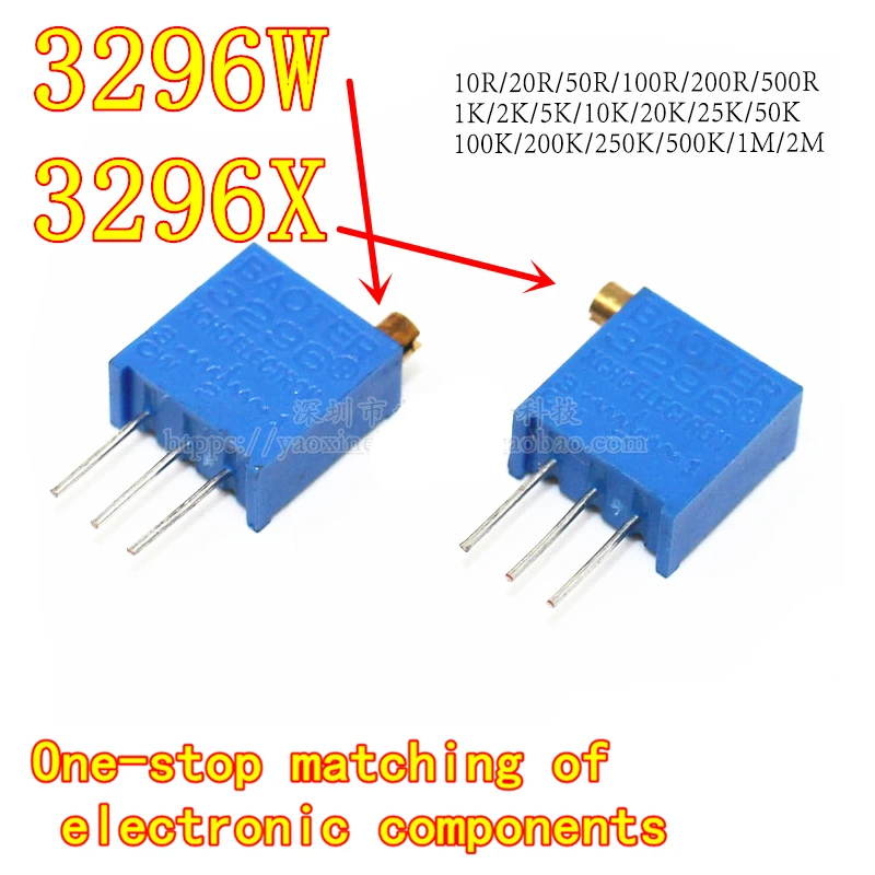 10PCS 3296W 3296X 103 10K micro adjustable resistor 1k2k5k50k100k200k500k1m100r500r precision multi-turn potentiometer.