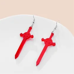 Adventure Time Sword Earrings Fashion Red Acrylic Dropearring for Cartoon Fans Cosplay Party Girl Woman Jewelry