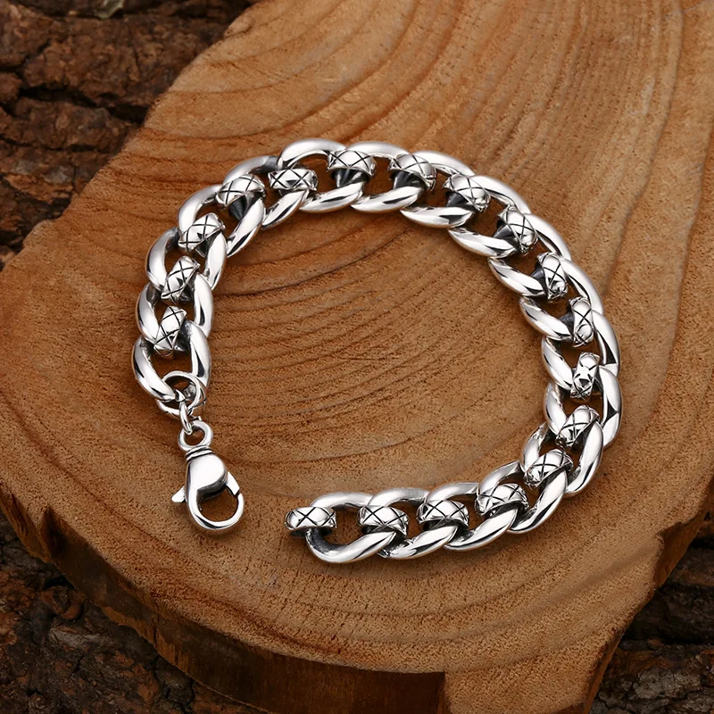 BOCAI S925 Sterling Silver Bracelets for Men New Fashion Domineering 10.5mm Wide Horsewhip-chain Punk Jewelry Wholesale