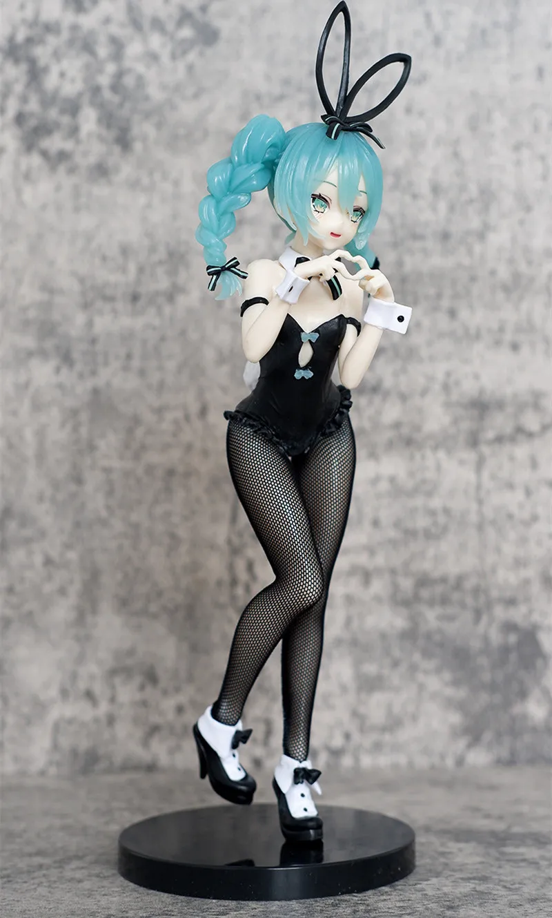 Anime Hatsune Miku Kawaii Biexin Bunny Black Silk Figure Cartoon Statue Pvc Action Figurine Car Desktop Ornament Model Toys Gift