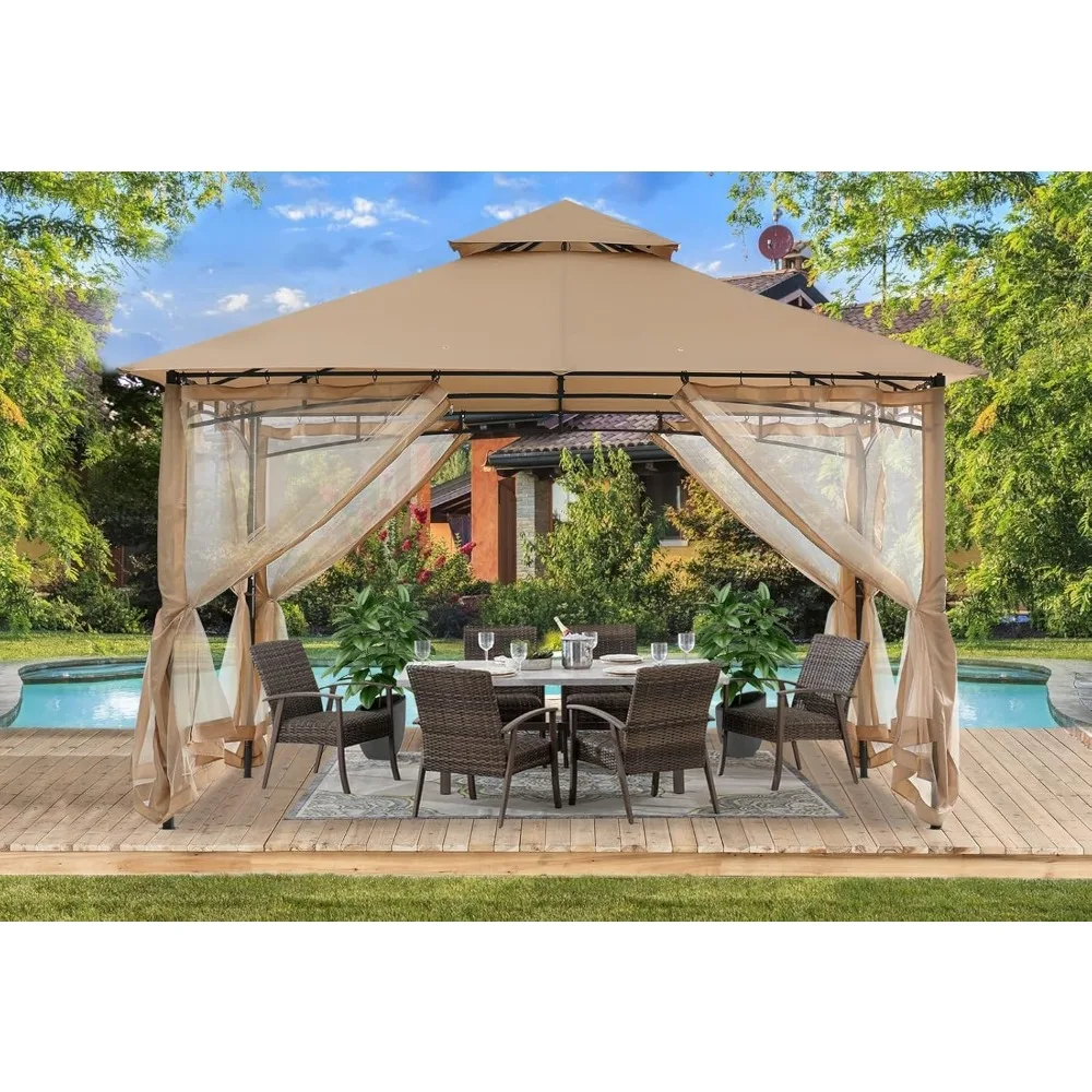 Gazebos for Patios 10x10 - Outdoor Steel Frame Gazebo with Mosquito Netting for Lawn Backyard Garden Deck