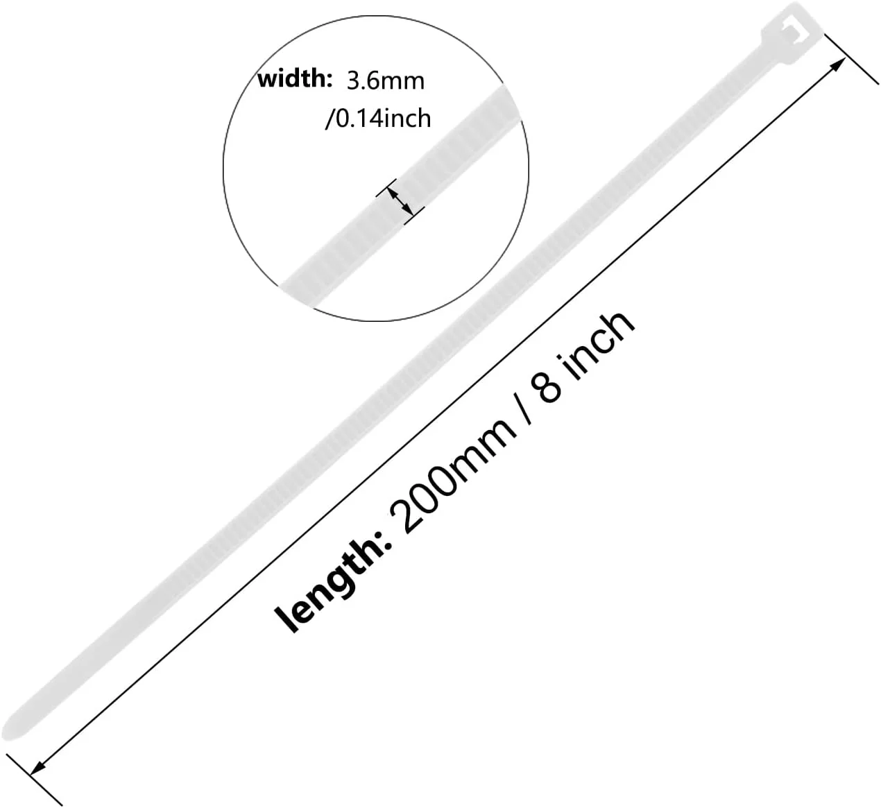 8 Inch White Zip Tie - Small to Medium Zip Tie, Nylon UV Resistant Cable Tie for Indoor and Outdoor Use *200