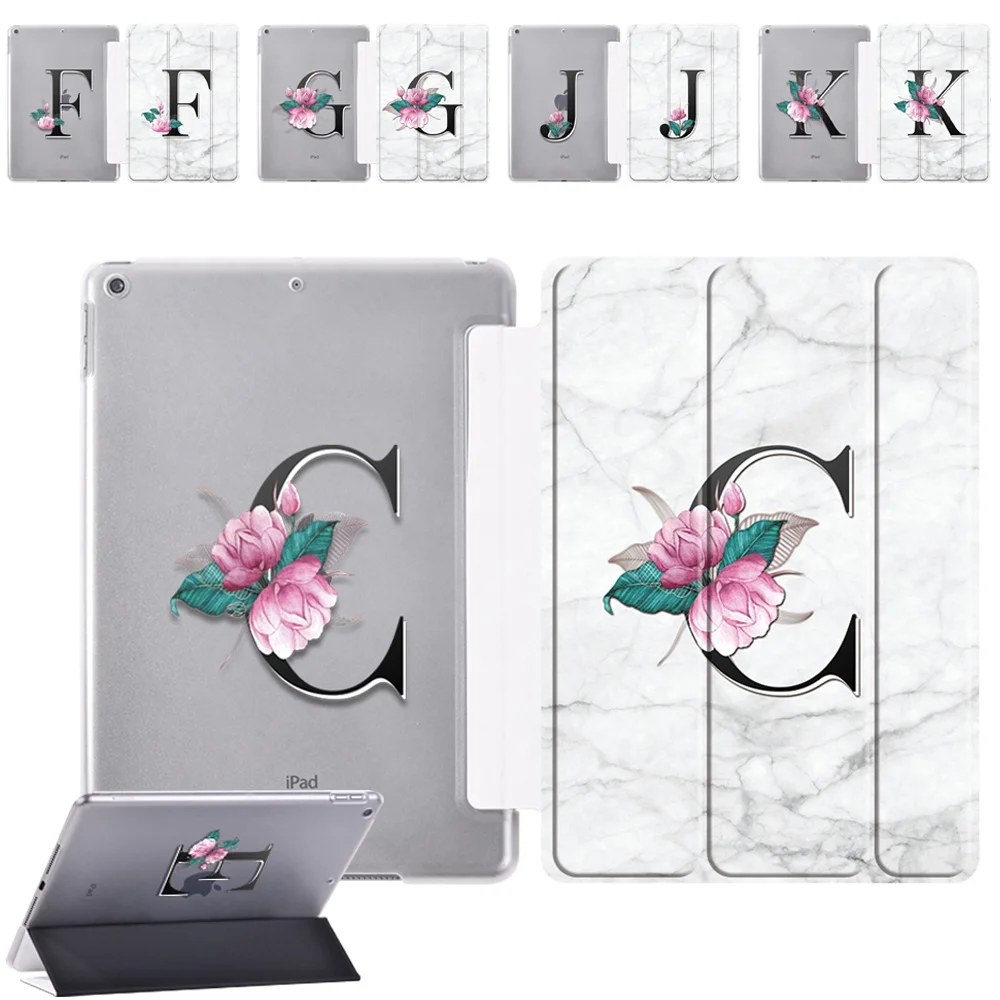 Smart Tablet Case for Apple iPad 10.2 inch 9th Generation 2021 Three Fold Initial Name Letters Series Folding Cover + Stylus