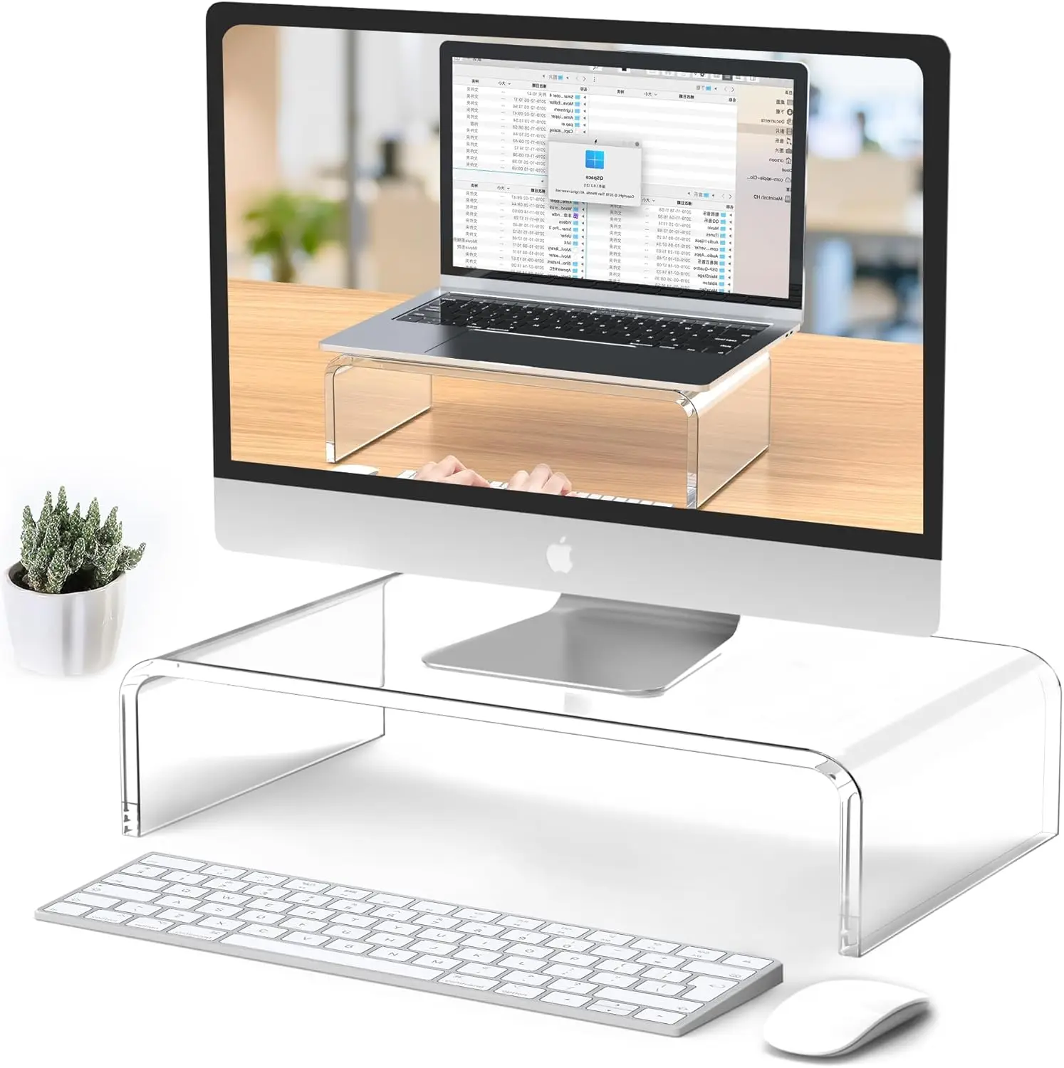 

Clear Acrylic Monitor and Laptop Stand Riser - Ergonomic Desk Organizer for Home Office, Fits All Screens Up to 38 Inches