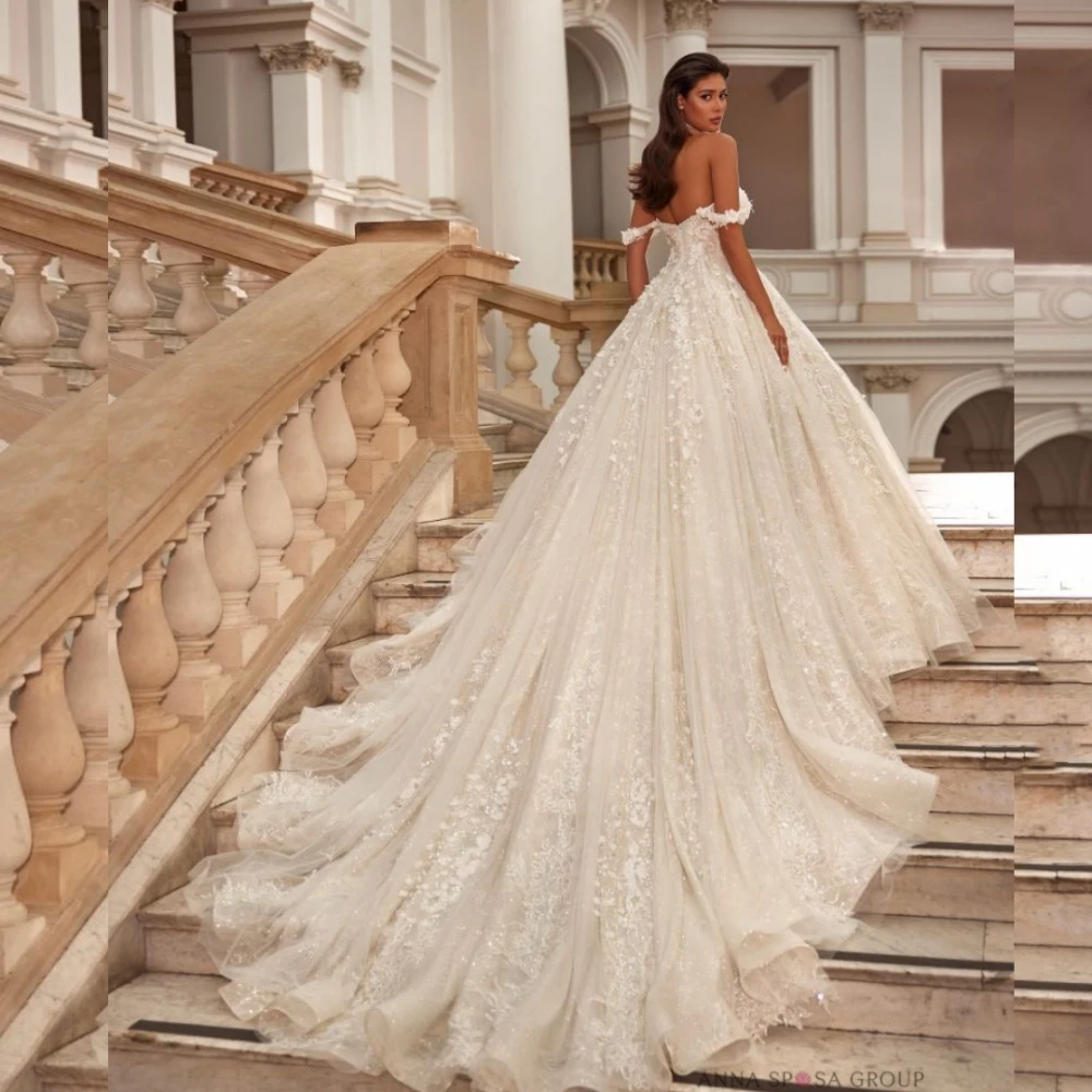 EVLAST personnalisé brillant brillant une ligne Robe De mariée dentelle florale Appliques perles Robe De mariée De mariage Robe De mariée TBD127