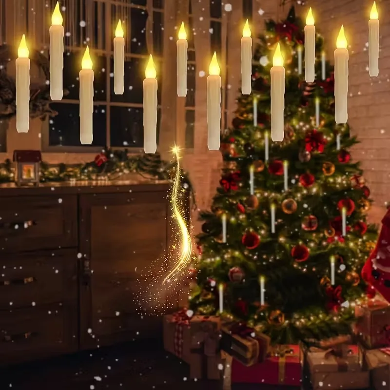 Candela galleggiante con bacchetta magica tremolante, luce LED calda, telecomando, set di candele alimentate a batteria per decorazioni per feste di Halloween