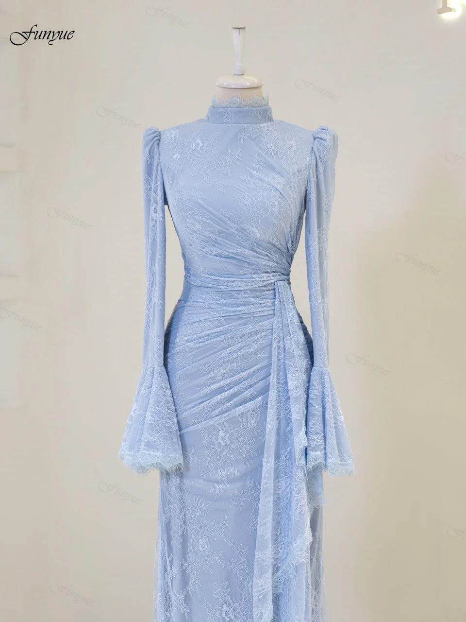 فستان سهرة إسلامي مخصص أنيق رداء De Soirée حورية البحر بأكمام طويلة فستان حفلات رسمي دانتيل Abendkleider