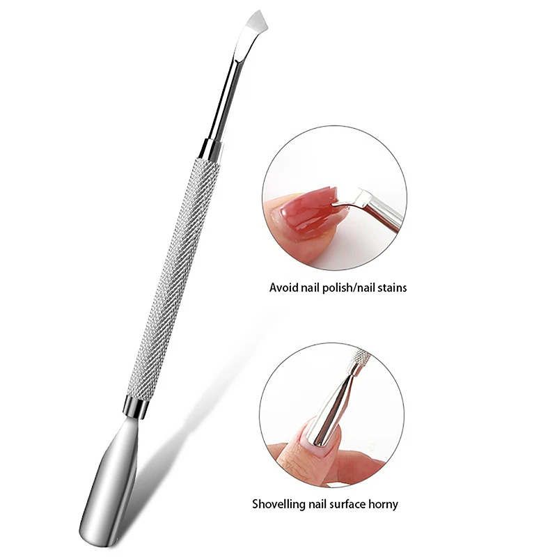 محفز للبشرة مزدوج الأطراف من الفولاذ المقاوم للصدأ ، مزيل ضغط الجلد الميت للأظافر ، باديكير ومانيكير ، منظف فن الأظافر ، أداة العناية ، 1 فقط