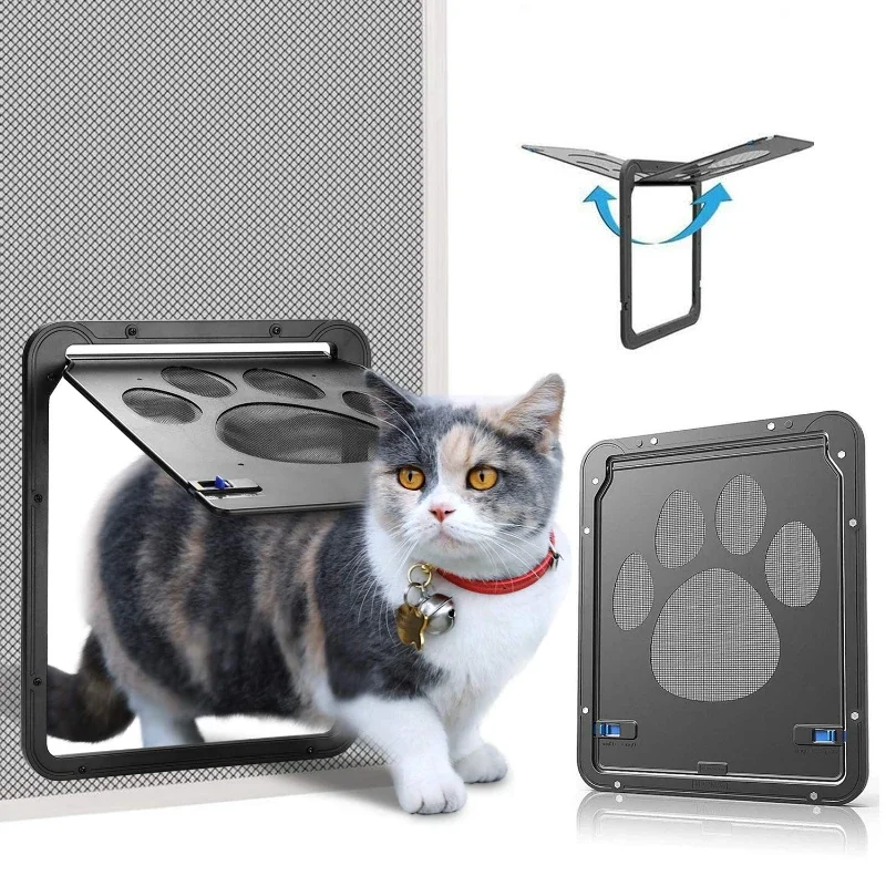 A New Small Pet Screen Door Dog Supplies Cat Dog Door Dog Paw Print Anti-Bite Small Dog Cat Screen Door