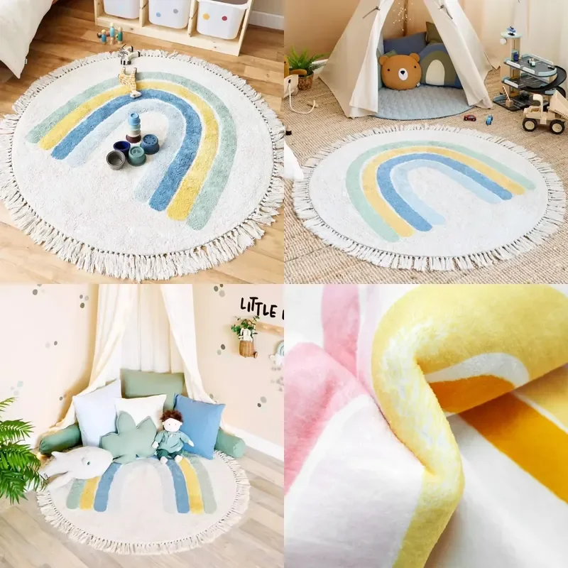 

Baby Play Mat Nursery Carpet Bedroom Round Rug Cute Bedside Rugs Tassel Carpets Children Room Decor Floor Mats Ковер שָׁטִיחַ