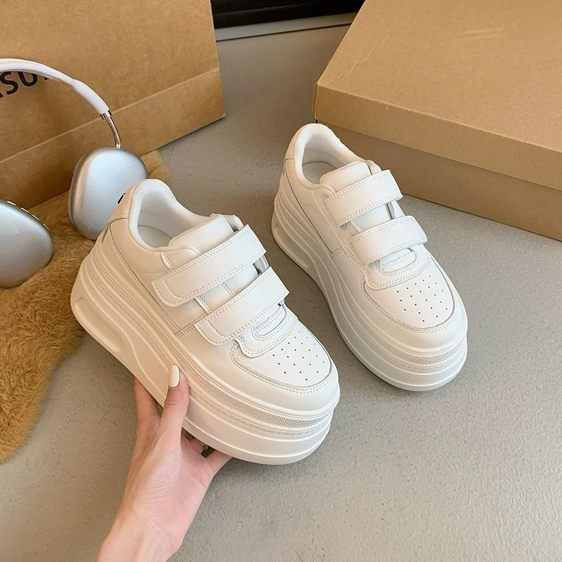 Petite Friendly Women's 2025 New Arrival Velcro Platform Sole White Sneakers Height Increase 7cm Versatile Casual
