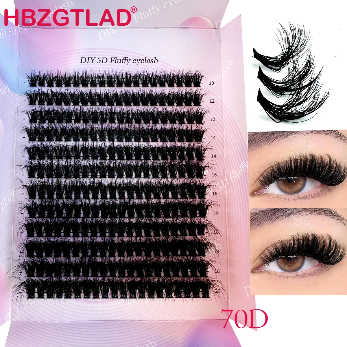 70D Lashes DIY 5D Fluffy Eyelash Extension Long Individual Lashes 10-20mm Mixed Tray Faux Mink False Lash Clusters Extensions